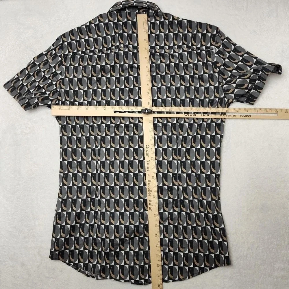 Father Sons Shirt Mens Medium‎ Gray Geometric Short Sleeve Button Up Slim Fit